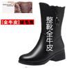 Medium Boots Women's Winter Velvet Thickened Wool Boots Medium Heel Full Cowhide Women's Cotton Boots Fur Integrated Snow Boots Large Size
