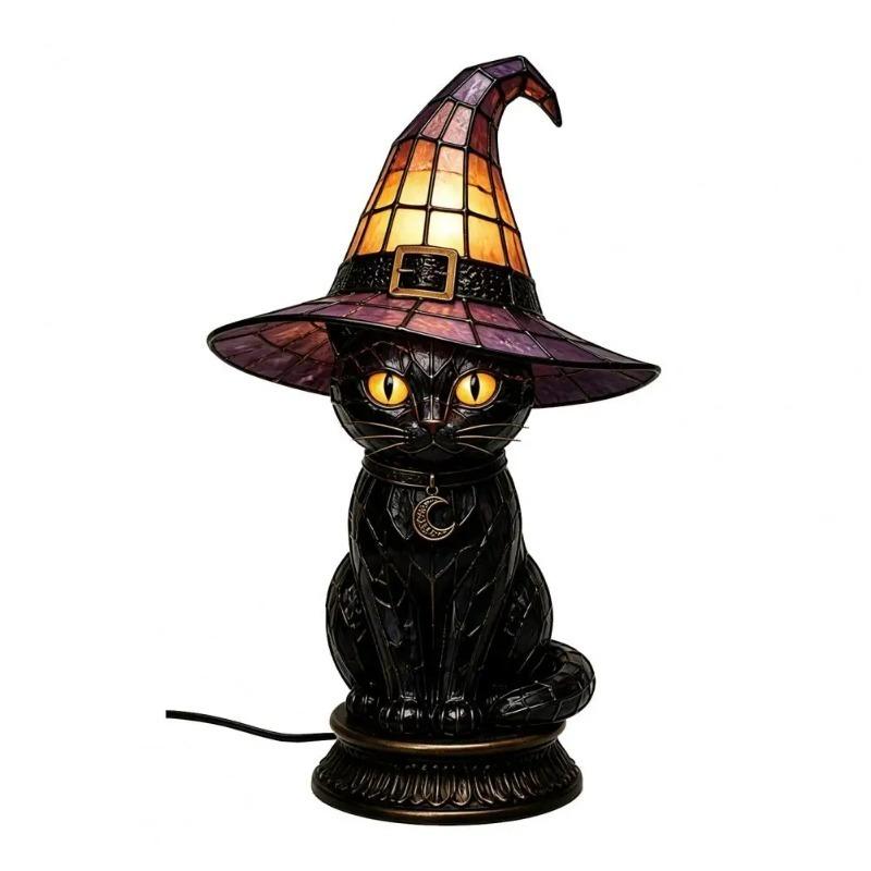 Hexenhut Tischlampe Halloween-Thema Tischlampe Hut LED Nachtlicht Handgefertigt Buntglas Acryl Tischlampe für Innen Schlafzimmer