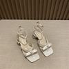 Thick Heel Elegant Satin Pearl One-word Sandals Summer 2025 Versatile Fashion French Fairy Sandals
