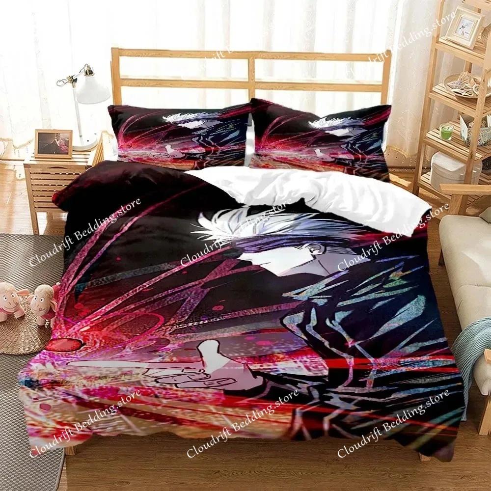 Conjunto de Cama Fashion Anime Jujutsu Gojo-S Impressão 3D Quarto Jovem Dormitório Capa de Edredom Macio e Confortável Vários Tamanhos