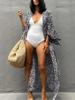 European-American Black & White Floral Cotton Cardigan - Seaside Vacation Swim Cover-Up