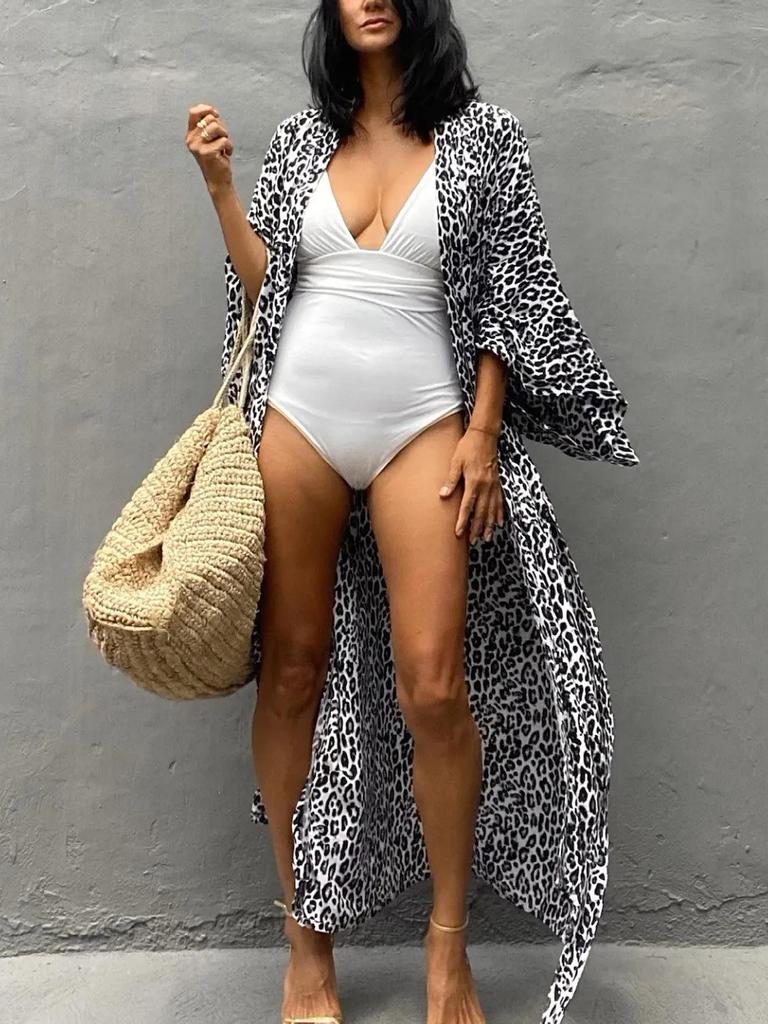 European-American Black & White Floral Cotton Cardigan - Seaside Vacation Swim Cover-Up