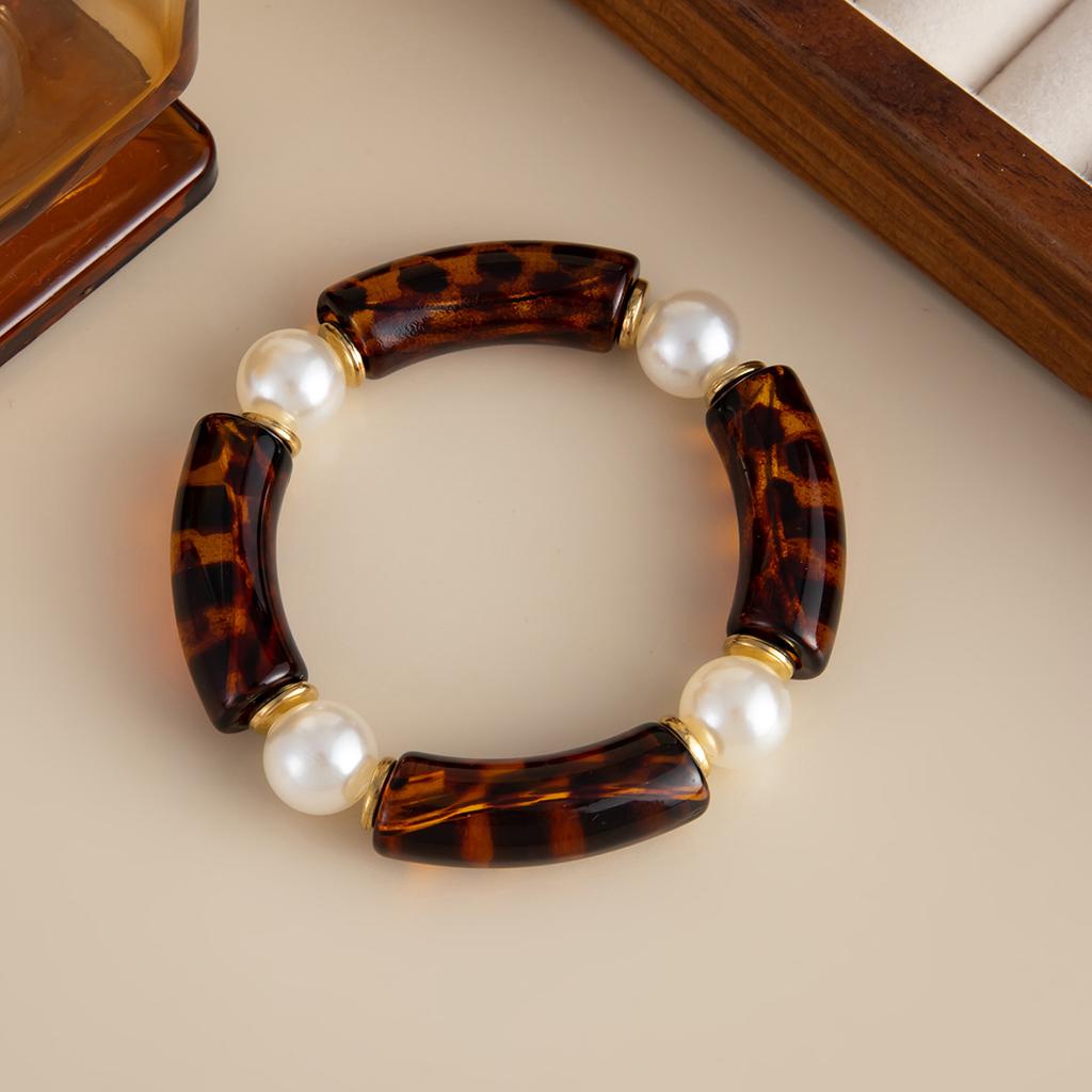Maillard Smudge Harz Perlen Elastisches Armband, Einfaches Imitationsperlen Bernstein Ellenbogenarmband.