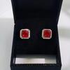 Ruby Princess Square Earrings: Inlaid Red Corundum Pigeon Blood Red Small Square Sugar Earrings for Women