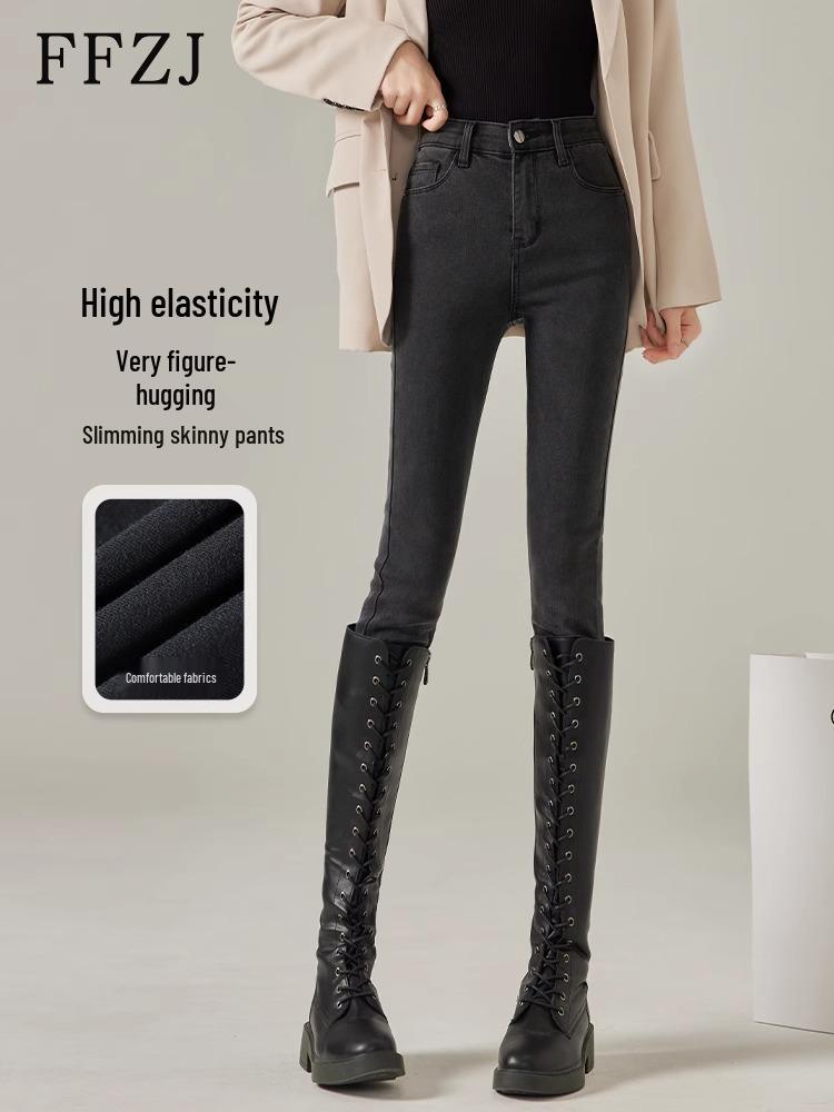 

Женские джинсы скинни с высокой посадкой: Весенний стиль 2025 года, Светлый цвет, Эластичные облегающие брюки-карандаш 32 (Weight: 146-155 lbs)