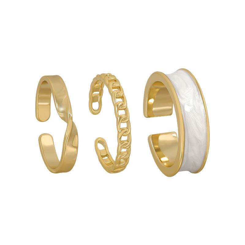 Korean Style Retro Three-Piece Adjustable Ring Set for Women - Fashionable Plain Band, Index Finger, and Open Rings - Trendy Student Hand Jewelry
