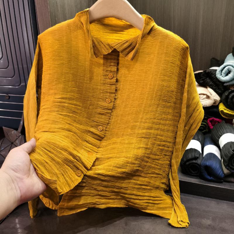 Retro-Plissee-Damenhemd in Übergröße - Lockeres, lässiges Frühlings-Top