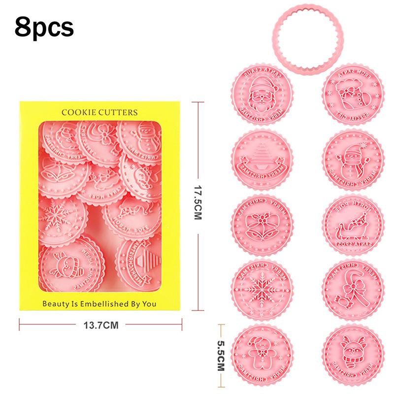8Pcs 3D Christmas Cookie Cutter Plastic Dough Stamps Pressable Cookie Molds DIY Candy Baking Pastry Decor Kitchen Gadgets