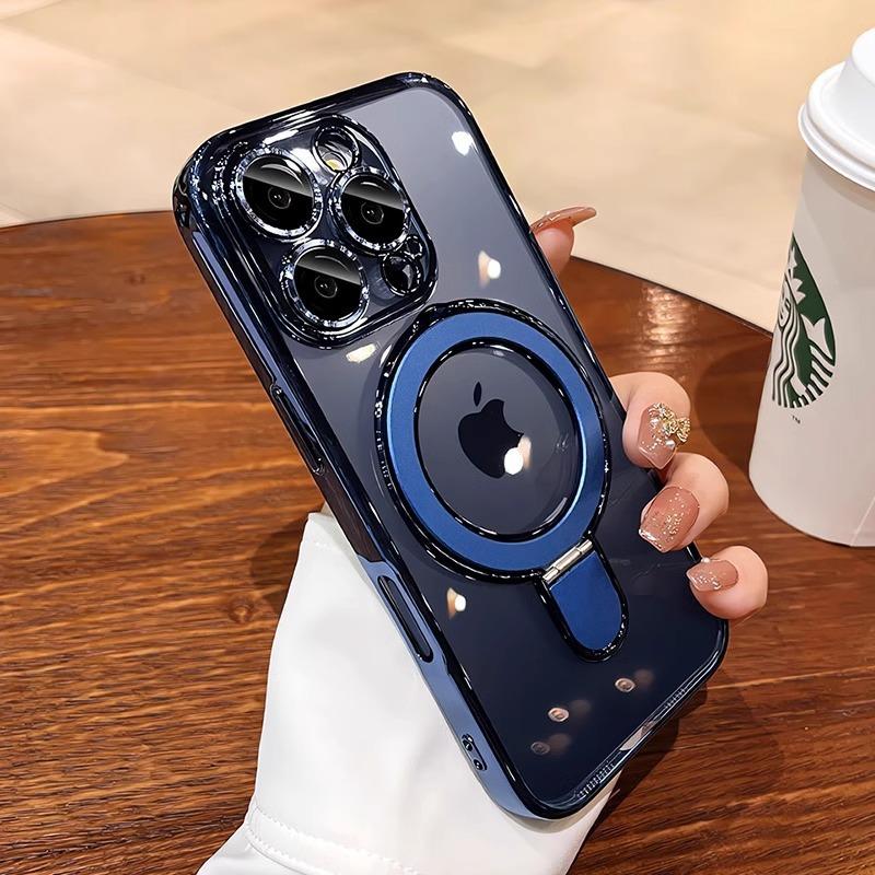 Applicable to iPhone17ProMax magnetic suction bracket mobile phone case with lens film Apple 16 anti-drop 15 electroplating soft case