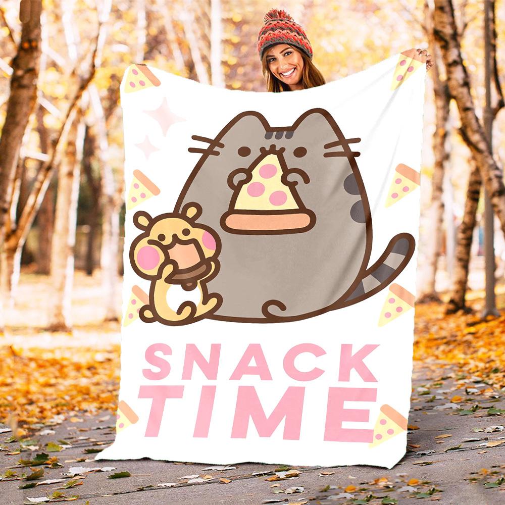 1ks Pusheen Tématická deka z flanelu se svačinkovým designem - 3D tištěná měkká teplá, lehká přikrývka pro všechna roční období pro kempování, cestování, postel -080735