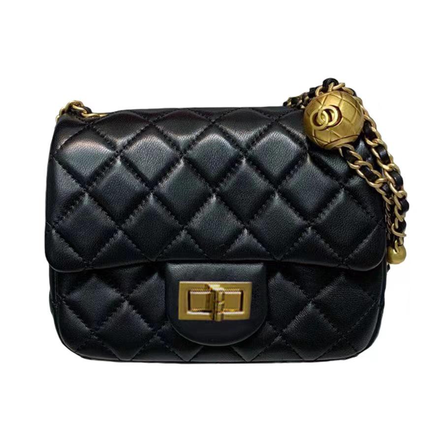 2025 Fang Pangzi Xiaochan Leather Gold Bead Crossbody Bag