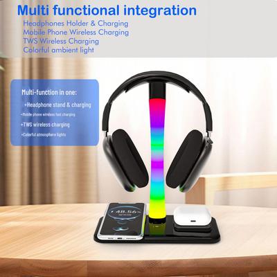 2025 All-in-One Gaming Headphone Stand, Wireless Phone Charger, with Colorful LED Light