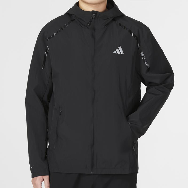 Adidas Marathon Jacket With Logo Print Casual Hooded Men Outerwear Black IB8264