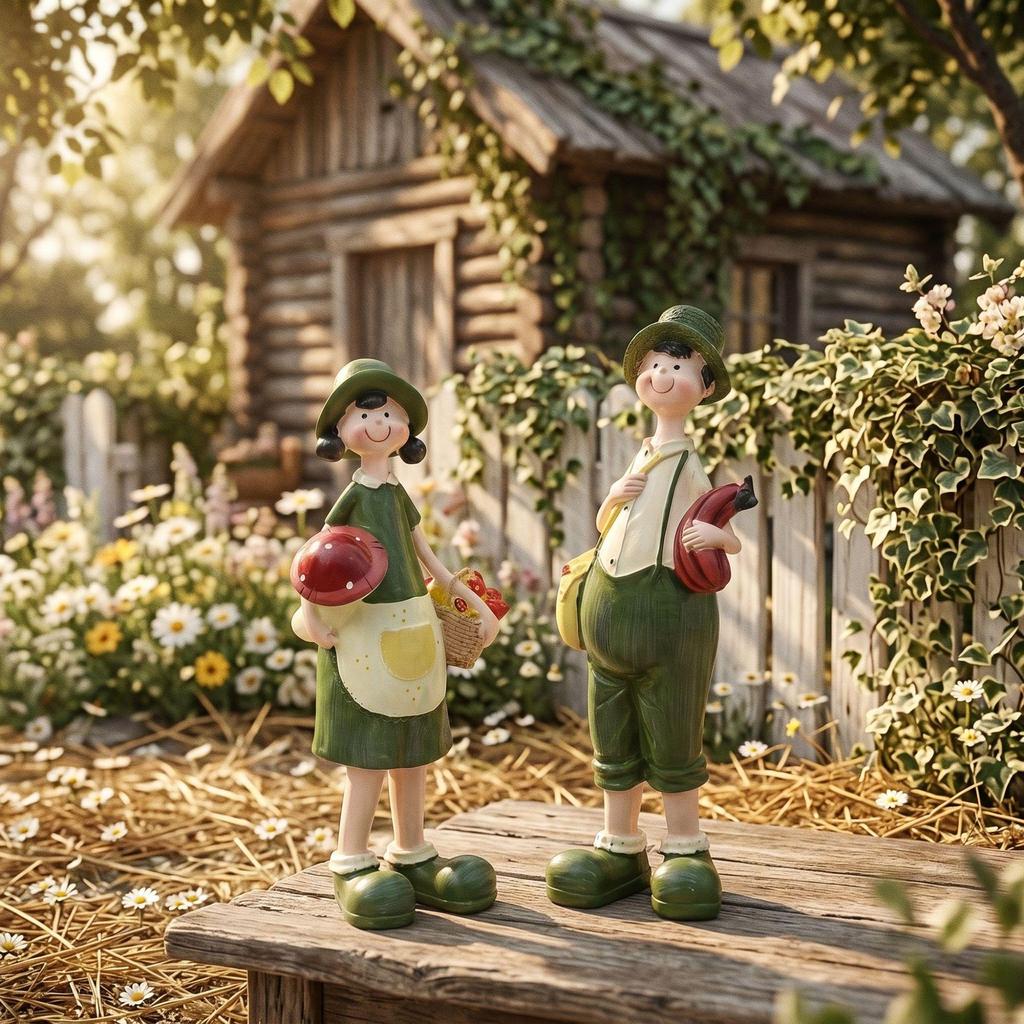 Cute Pastoral Style Resin Ornaments: Rural Couple for Home or Valentine's Decor
