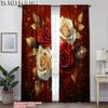 2pcs, Popular Curtains 2D print Red Roses Machine Washable Fabric (without rod) Room Decor for Living Room, Home Decoration,