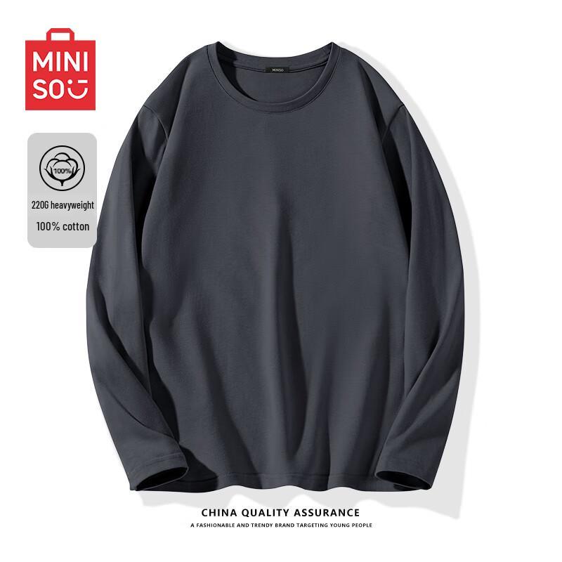 MINISO Men s Heavyweight Long Sleeve Round Neck T-Shirt 3XL