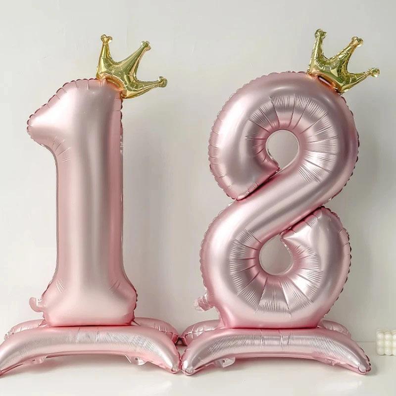 32 Inch Standing Crown Digital Aluminum Film Balloon Blue Pink Standing Digital Balloon Birthday Party Decoration Arrangement
