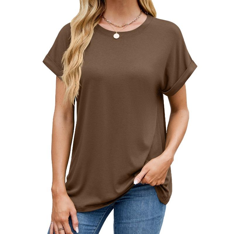 Spring and summer new solid color round neck loose short-sleeved T-shirt top women