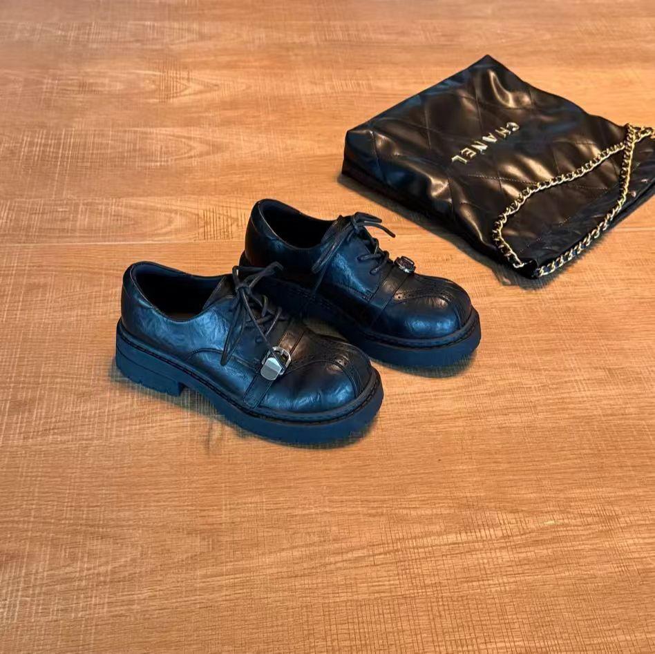 

[Suding Home] Взрыв популярности интернет-знаменитости, лоферы на толстой подошве с увеличением роста, маленькие, милые, универсальные, на шнуровке, маленькие кожаные туфли, туфли 35