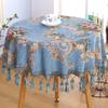 Luxury European Style Round Tablecloth with Tassel Embrodered Table Cover for Wedding Decor Christmas Round Table Cloth