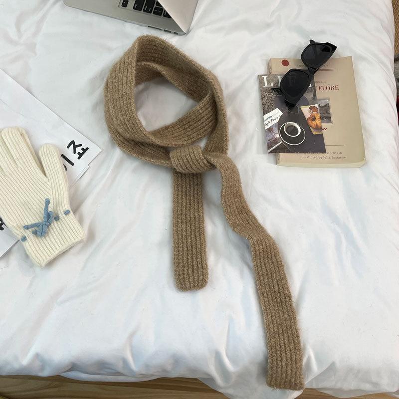 Winter  Solid Color Narrow Long Scarf Female Korean Version Knitted Woolen Scarves Women'S Imitation Cashmere Mohair Scarf