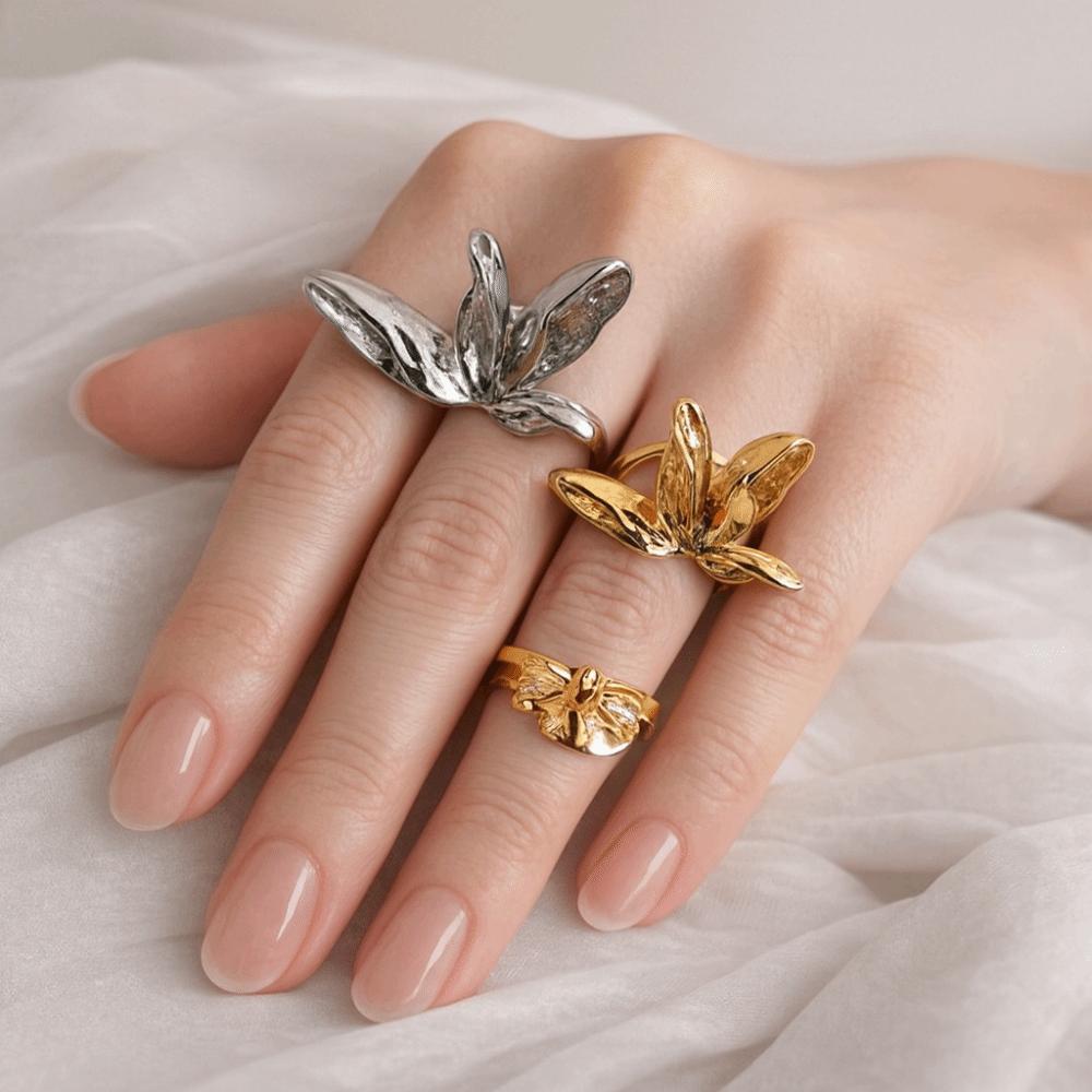 Geometric Leaf Shape Ring Korean Style Punk Finger Ring Vintage Exaggerated Ring Couple