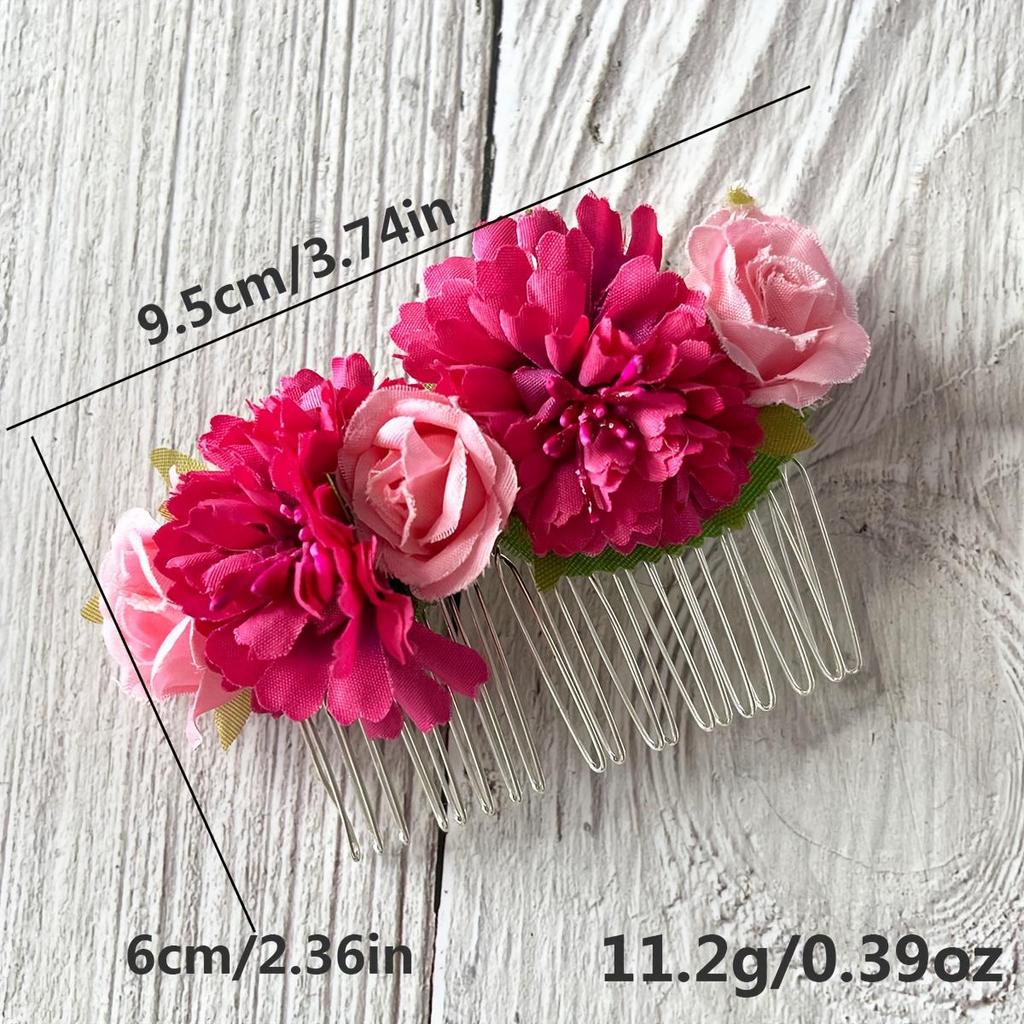 1PCS New Simulation Handmade Unique Rose Flower Hair Comb, Bohemian Floral Bridal Wedding Updo Hair Comb, Festival Headpiece Side Hair Comb