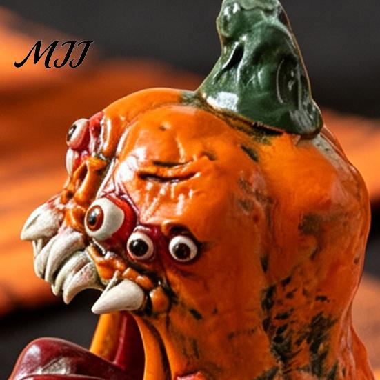 Halloween Pumpkin Decorations Evil Figurine, Ornament with Multi Eyes and Creepy Figurines Fangs, Demon Resin Statue for Party Decoration Shape