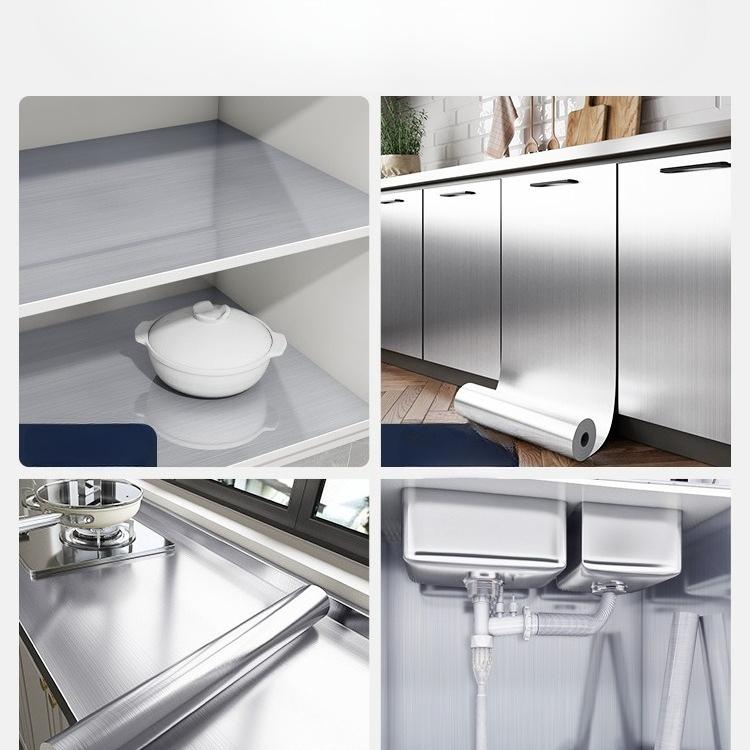 PVC Nerezová Broušená Stříbrná Odnímatelná Tapeta Dekorativní Fólie Vinyl Vodotěsná Olejivzdorná Nálepka na Domácí Spotřebiče Kuchyň Výtah