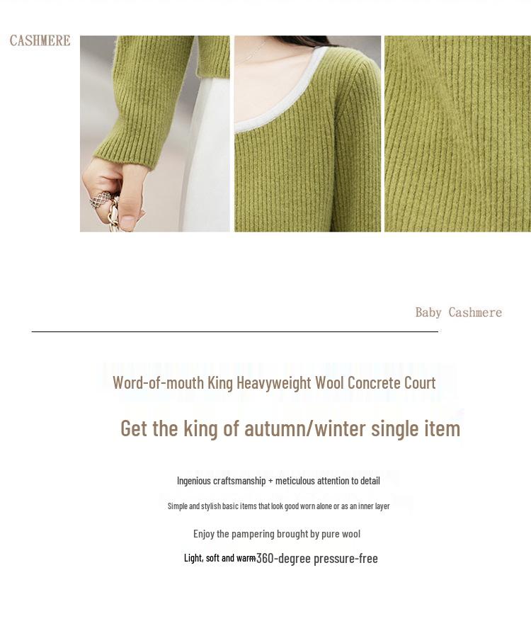 Solid Color Retro Wool Sweater - Long Sleeve Square Neck Knit Top for Women