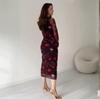 2025 Summer European & American Cross-border Round Neck Long Sleeve Printed Women's Waist-Cinched Mid-length Fashion Dress