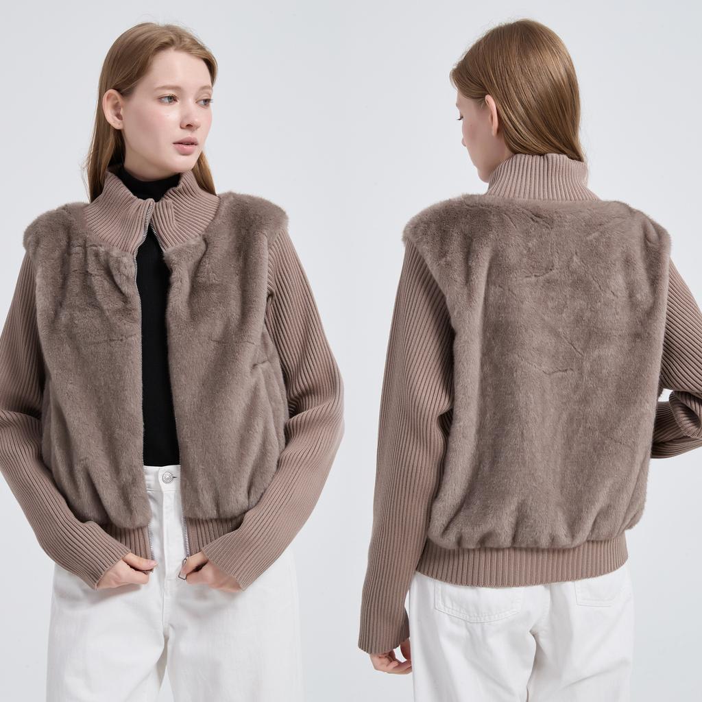 cotton-padded winter new knitted splicing sleeves fleece and thin European and American cotton-padded jackets, cotton-padded jackets
