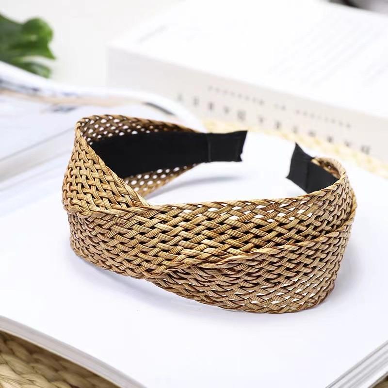 Handgeflochtenes Boho-Stirnband für Damen, Netz-Twist, breiter Haarclip, trendiges Sommer-Haarband, Schwarz, Weiß, Beige, Kaffee