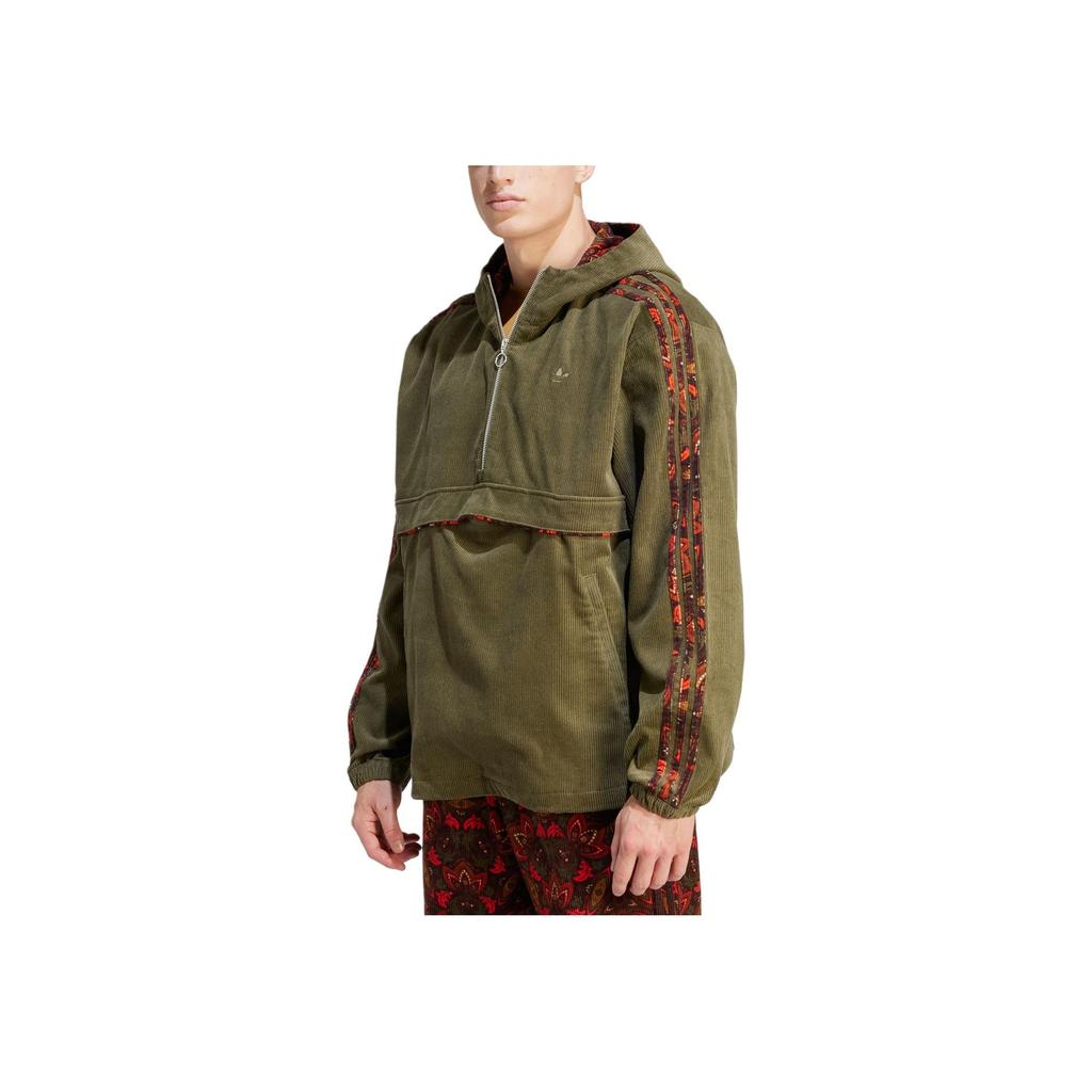 Adidas Originals Corduroy Hoodie Color Block Sports Jacket Men Jacket Olive-Green IS9570
