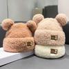 Thick Plush Bear Hat for Women Korean Version  Fashionable  Sweet and Versatile  Face Friendly  Small  Warm and Windproof Knitted Hat