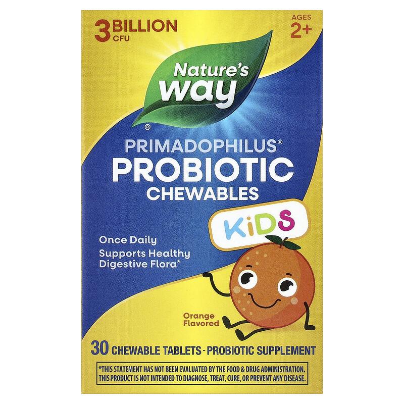 Primadophilus®, Kids Probiotic Chewable, Ages 2+, Orange, 3 Billion CFU, 30 Chewable Tablets