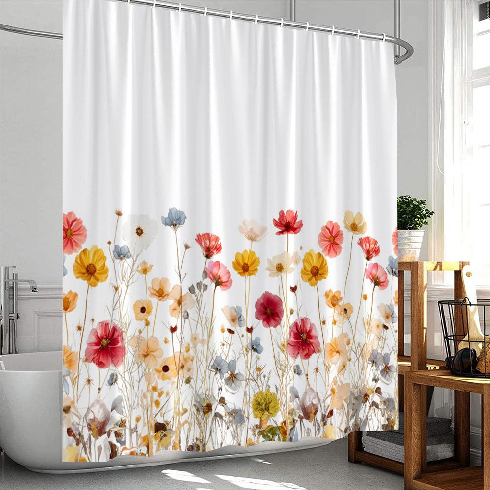 Floral Plants Shower Curtain Flowers Bamboo Butterfly Green Vines Botanical Herb Modern Bathroom Decor Polyester Bathtub Curtain