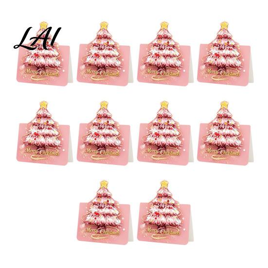 Folded Xmas Cards with Envelopes 10 Pcs 3D Christmas Tree Greeting Cards Holiday Postcards Decorative Bulk for New Year Winter Party Supplies