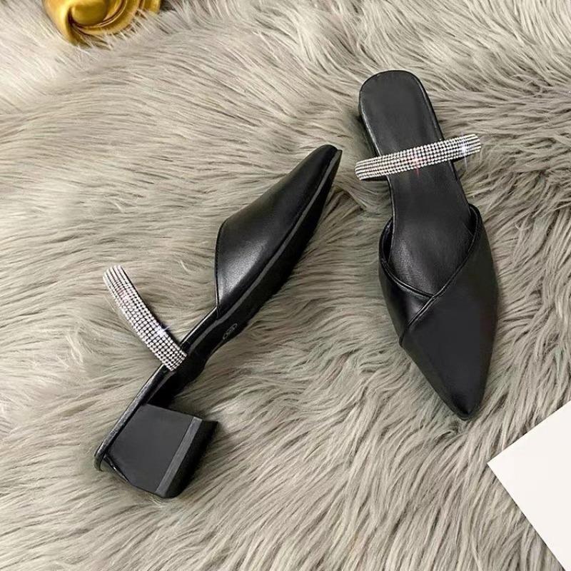 2025 New High Heel Sandals woman Fashion Bow Designer Elegant Solid Square Toe Women's Slippers 35-42 designer sandals