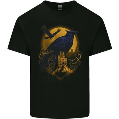 A Raven & Haunted House Moon Halloween Kids T-Shirt Childrens