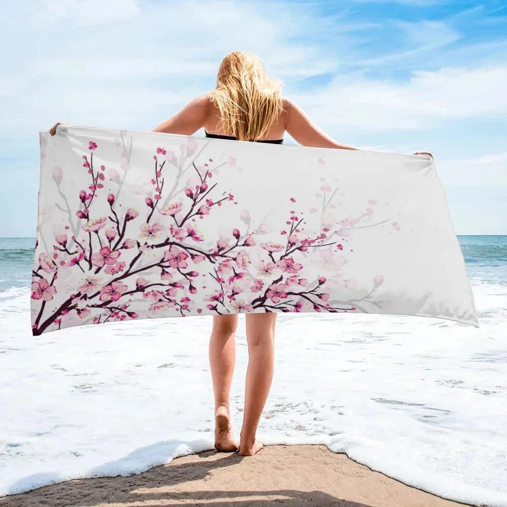 Japanische Kirschblüte Strandtuch Mikrofaser Blume Badetuch Saugfähig Camping Badezimmer Gesichts-Handtücher Schnelltrocknend Schwimm-Abdeckung