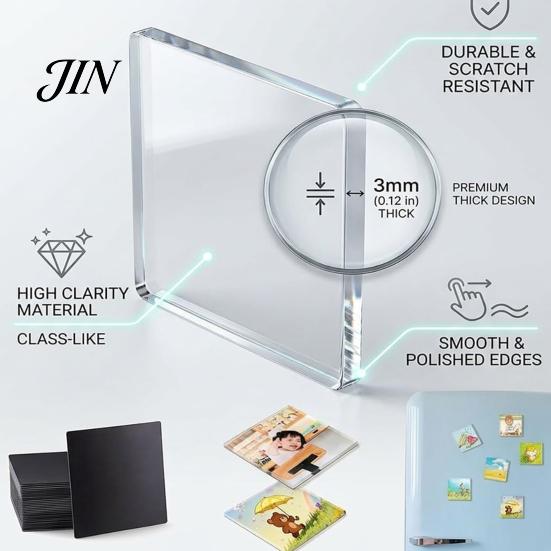 Magnetic Fridge Decor 10 Sets DIY Acrylic Magnet Kit, Square Refrigerator Durable Magnets Crafts, Clear Picture Photo Holder for Home Office