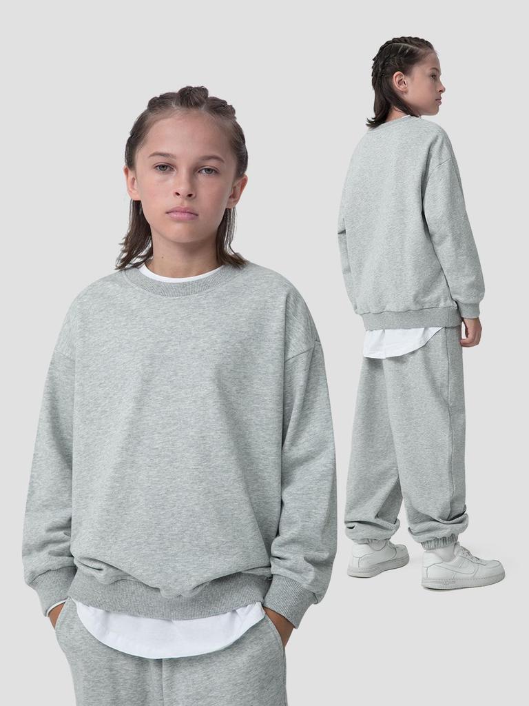 Children's Solid Color Loose-Fit Sweatpants and Sweatshirt Set - Combed Cotton, Large Terry Cloth for Big and Middle Kids