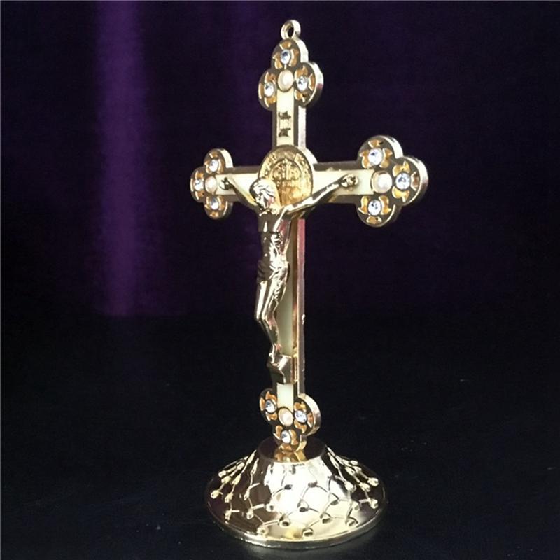 

ABNO-5X Standing Crucifix With Base Alloy Cross For Home Chapel Decoration And Religious Gifts(Gold) золотий