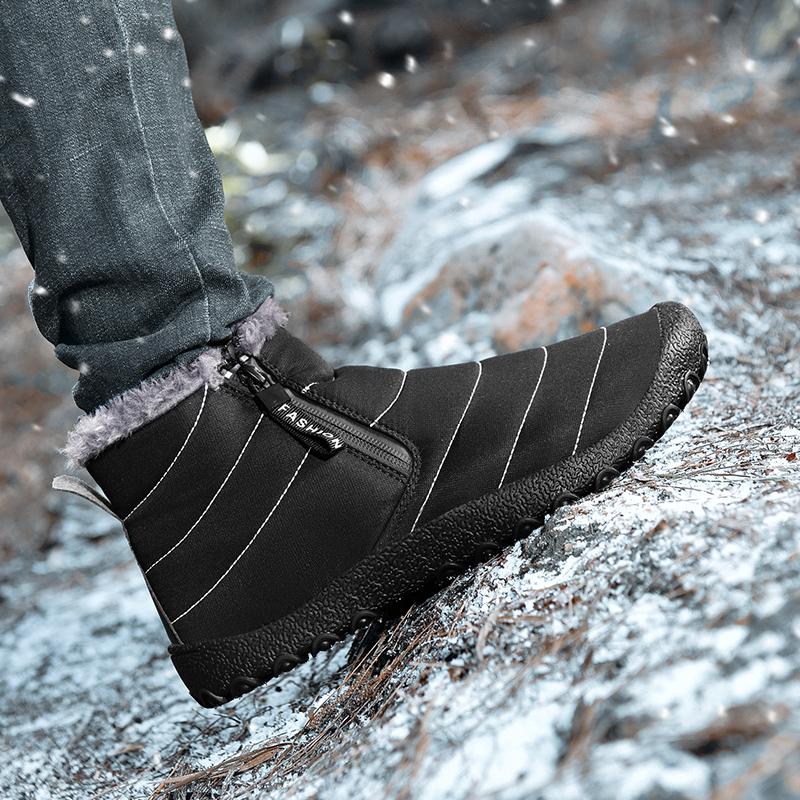 Zipper Cotton Shoes Men's Plush Snow Boots Waterproof Boots Winter Non-slip Outdoor Casual Shoes Short Boots