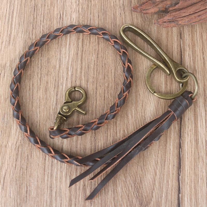 

20 Handmade Long Biker Motocycle Trucker Black Thick Cowhide Plain Leather Keyring Jean Wallet Chain With Hook Clasp