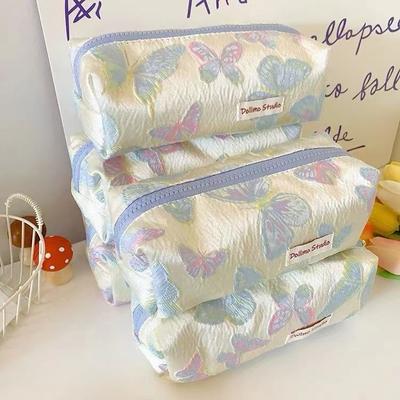 Pencil Case with Embossed Butterfly Design Simple Ins Style High-value Large-capacity Storage Pencil Case