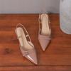 New popular Fashion Women's Dress Shoes Patent Leather Slip on Pointed Toe Sandals Buckle Slingbacks Mid Heels Pumps