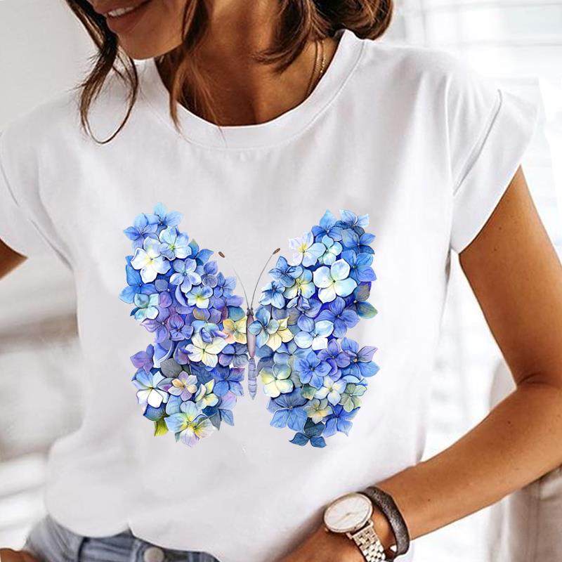 (Asian Size)  Tee Top Short Sleeve T Shirt cartoon butterfly style Women Clothing Casual Fashion Print Lady Female Graphic T-shirts