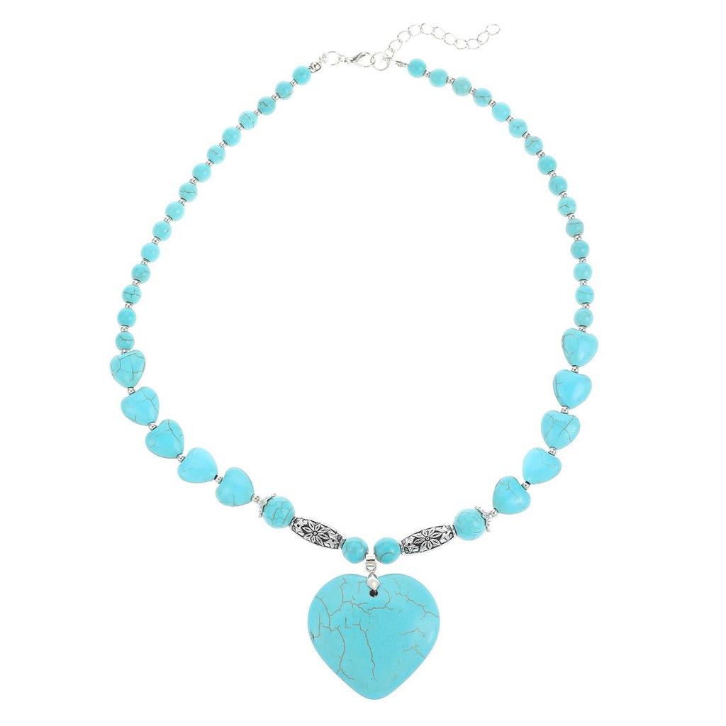 Vintage Turquoise Patchwork Necklace & Heart Earrings Bohemian Jewelry Set